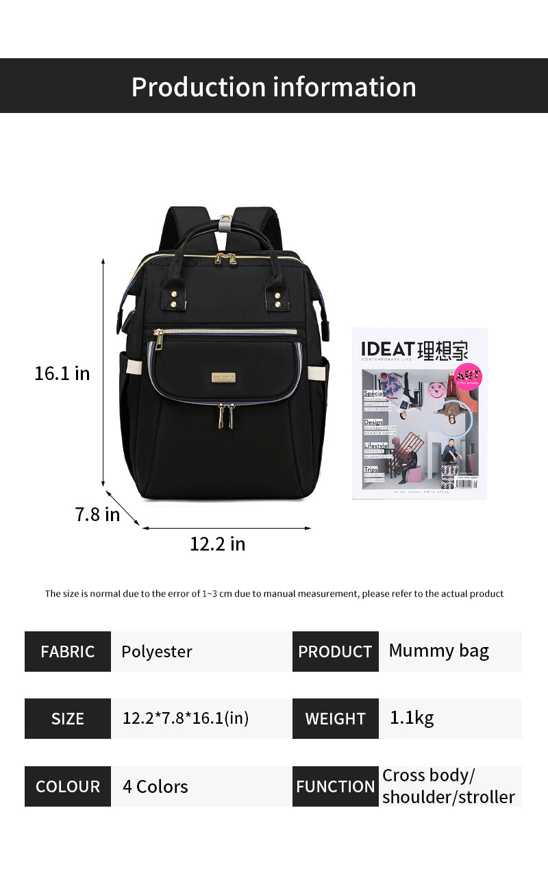 137 Baby Bed Maternity Diaper Waterproof Multifunctional large capacity backpack bag with USB Charging output - Grey/Pink