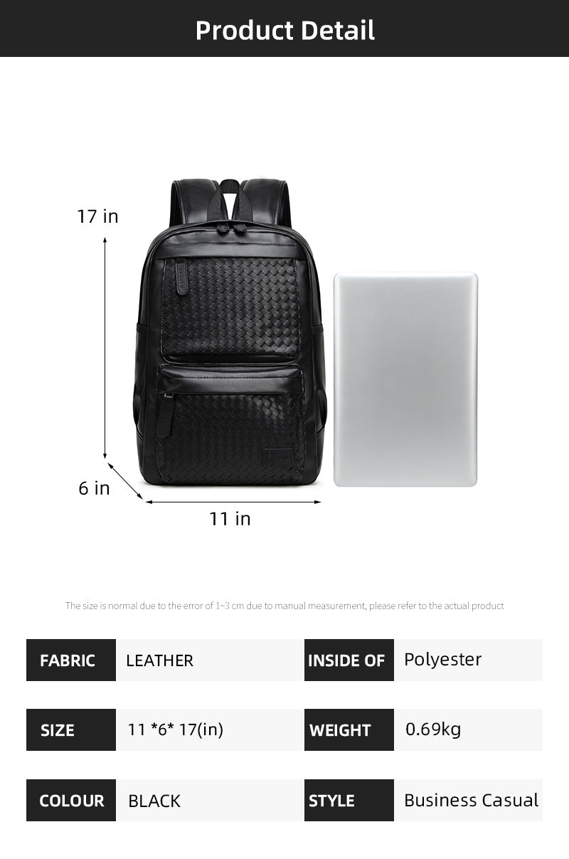 GLD116 15.6-Inch Casual Multi-Pockets Leather Unisex USB Backpack Bag