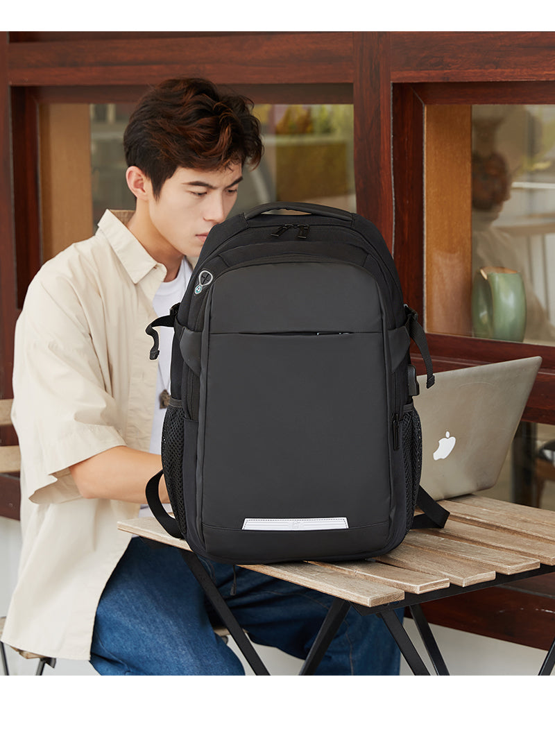 Rl-2300 Casual Laptop Travel Unisex Waterproof Backpack Bag USB Charging Port - Black