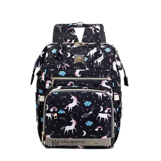 138 Mummy Maternity Diaper Unicorn Waterproof Multifunctional large capacity backpack bag with USB Charging output - Black