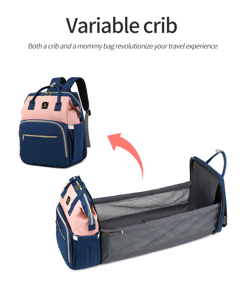 136 شنطة سرير بيبى حفاضات اطفال مقاومة للماء مناسب لحمل كل اغراض البيبى ذات تصميم جذاب ذات جوده عالية بمخرج يو اس بى - بينك/جراى