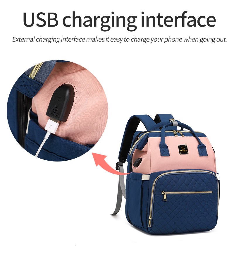 136 شنطة سرير بيبى حفاضات اطفال مقاومة للماء مناسب لحمل كل اغراض البيبى ذات تصميم جذاب ذات جوده عالية بمخرج يو اس بى - بينك/جراى