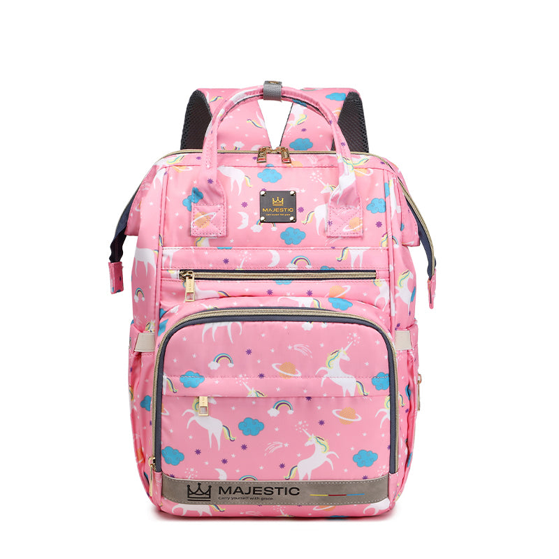 138 Mummy Maternity Diaper Unicorn Waterproof Multifunctional large capacity backpack bag with USB Charging output - Pink