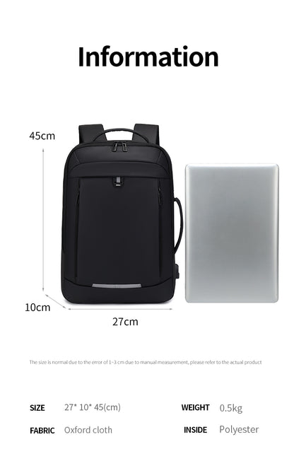 Rl-2218 Waterproof Backpack With A Bag Expansion Zipper And A USB Port - Black