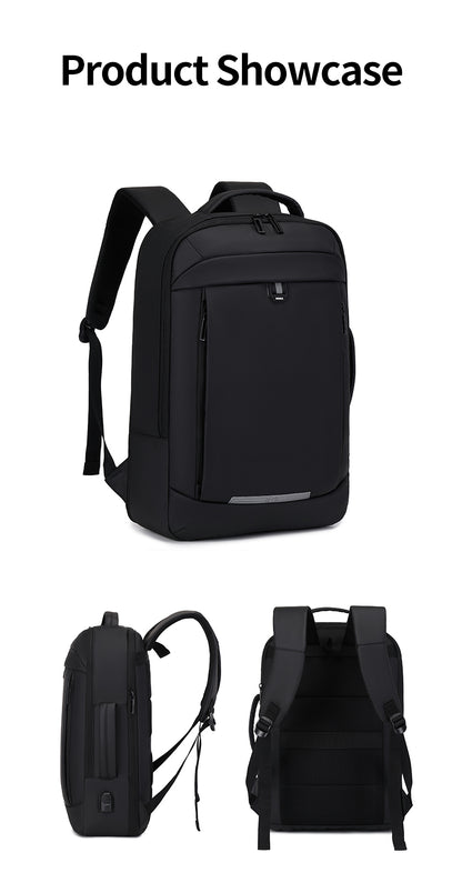 Rl-2218 Waterproof Backpack With A Bag Expansion Zipper And A USB Port - Black