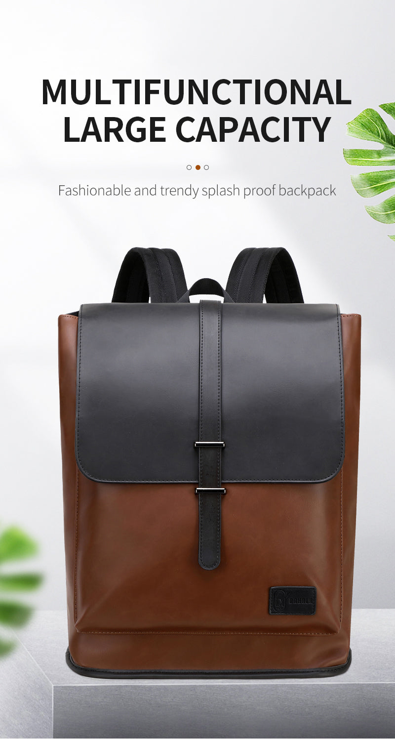 GLD117 Front Flap Leather Waterproof Multi-Pocket Travel Bag Backpack