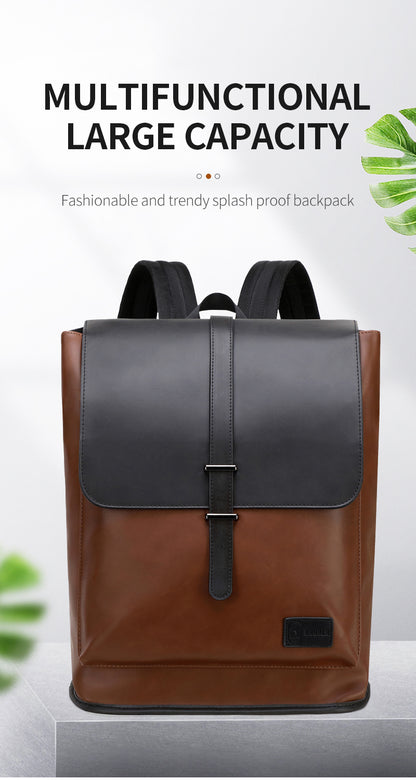 GLD117 Front Flap Leather Waterproof Multi-Pocket Travel Bag Backpack