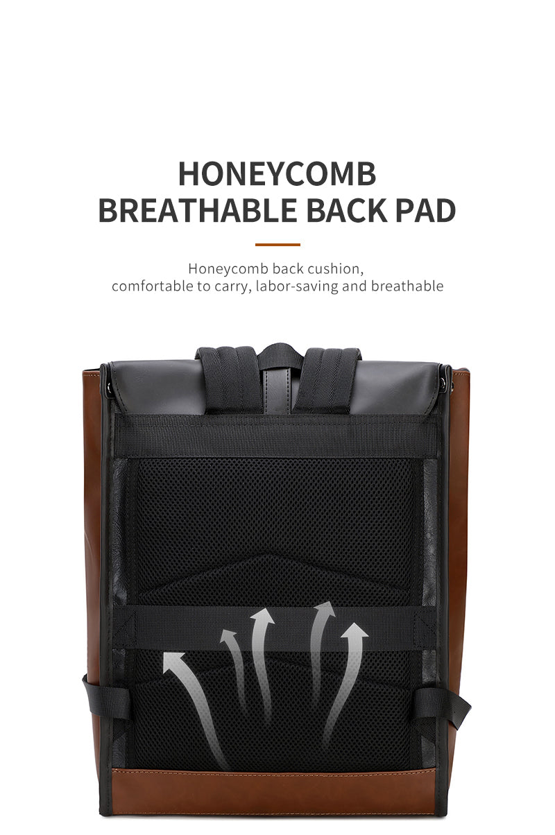 GLD117 Front Flap Leather Waterproof Multi-Pocket Travel Bag Backpack