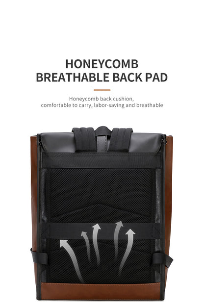 GLD117 Front Flap Leather Waterproof Multi-Pocket Travel Bag Backpack