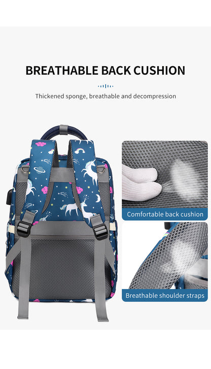 141 Mummy Maternity Diaper Elegant Waterproof Multifunctional large capacity backpack bag with USB Charging output - Pink