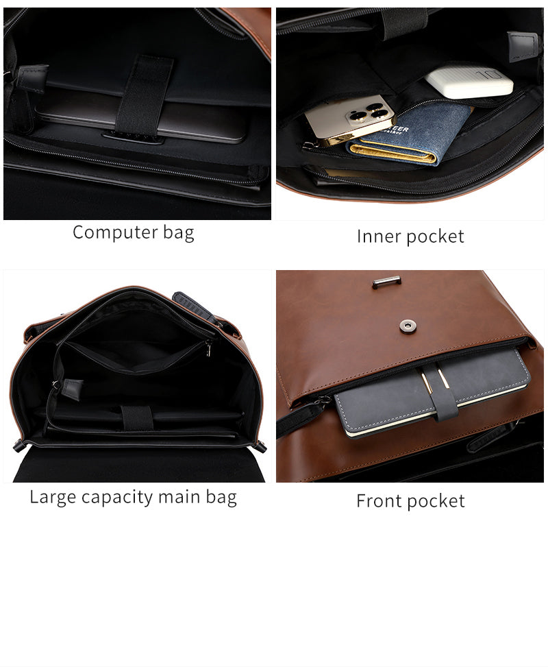 GLD117 Front Flap Leather Waterproof Multi-Pocket Travel Bag Backpack