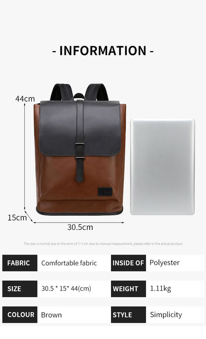 GLD117 Front Flap Leather Waterproof Multi-Pocket Travel Bag Backpack