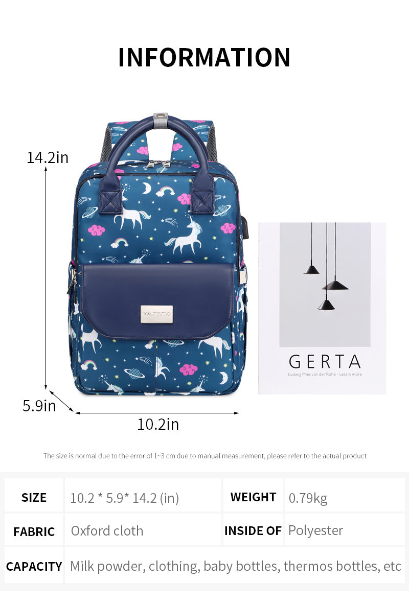 141 Mummy Maternity Diaper Elegant Waterproof Multifunctional large capacity backpack bag with USB Charging output - Blue