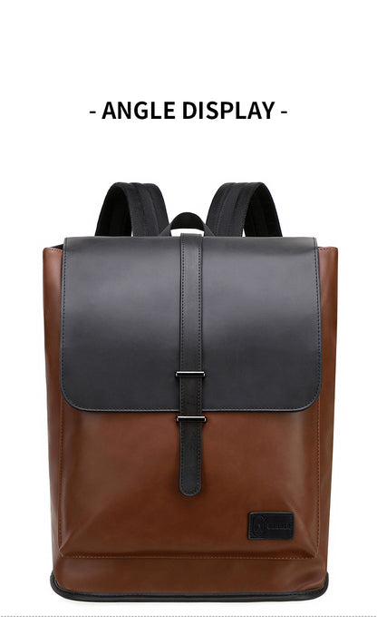 GLD117 Front Flap Leather Waterproof Multi-Pocket Travel Bag Backpack