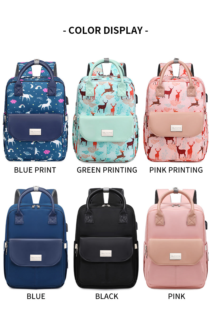 141 Mummy Maternity Diaper Elegant Waterproof Multifunctional large capacity backpack bag with USB Charging output - Blue