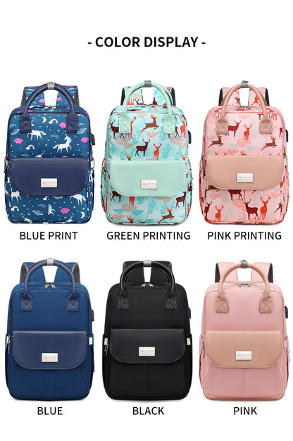 141 Mummy Maternity Diaper Elegant Waterproof Multifunctional large capacity backpack bag with USB Charging output - Turquoise
