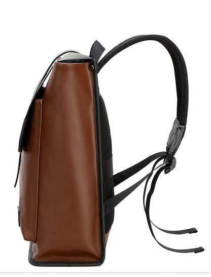 GLD117 Front Flap Leather Waterproof Multi-Pocket Travel Bag Backpack