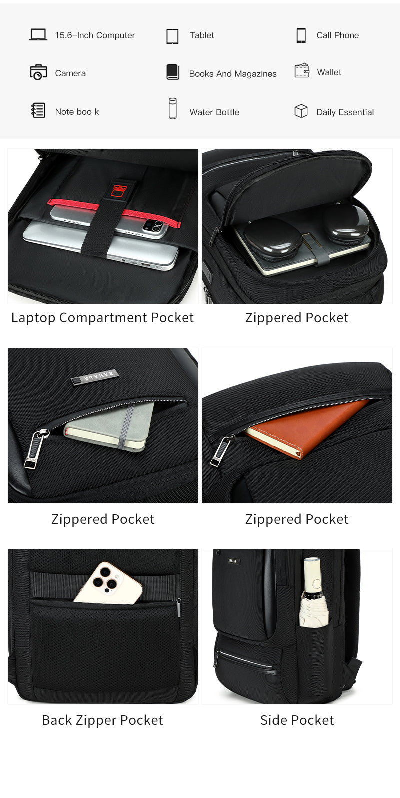 SH 53 Black شنطة لاب توب 15.6-انش متعددة الوظائف