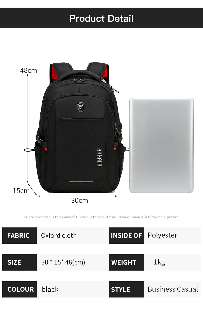 B00740 15.6-Inch Laptop Waterproof School Business Travel Backpack Bag With USB Charging, Black