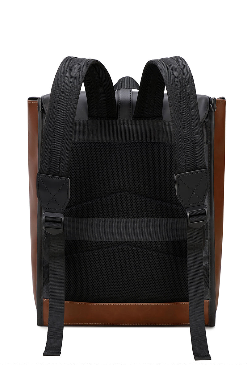 GLD117 Front Flap Leather Waterproof Multi-Pocket Travel Bag Backpack