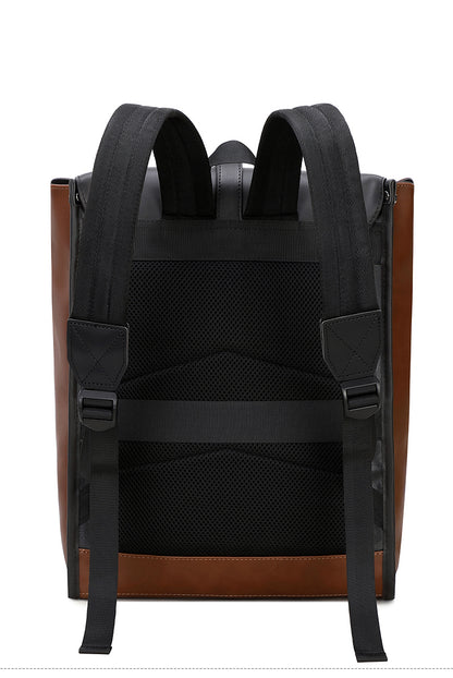 GLD117 Front Flap Leather Waterproof Multi-Pocket Travel Bag Backpack