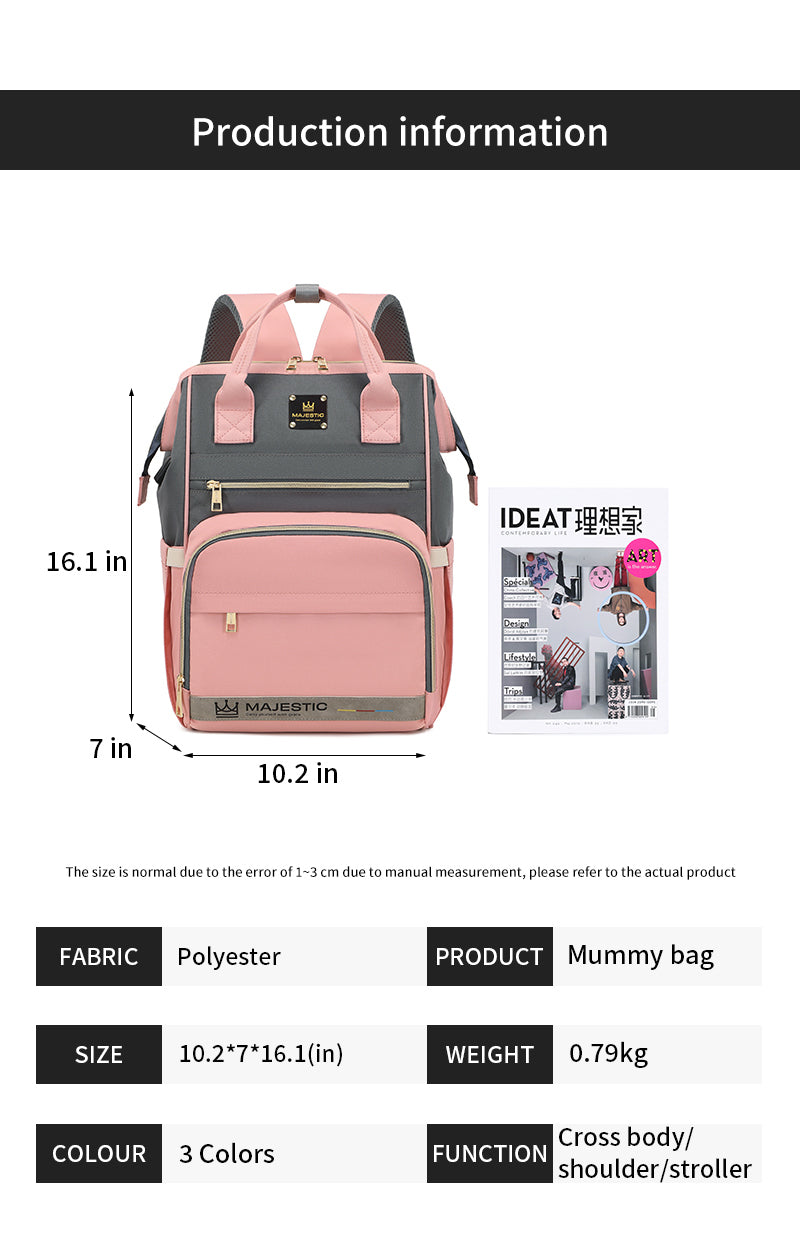 134 Mummy Maternity Diaper Elegant Waterproof Multifunctional large capacity backpack bag with USB Charging output - Blue/Pink