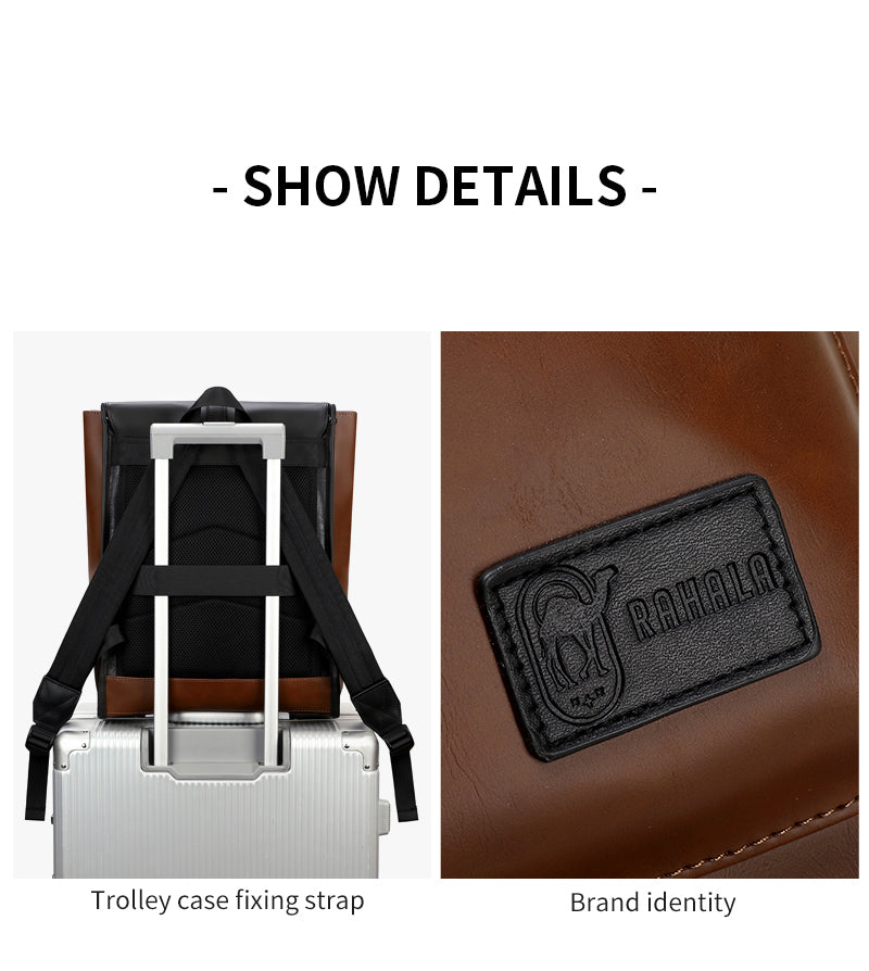 GLD117 Front Flap Leather Waterproof Multi-Pocket Travel Bag Backpack