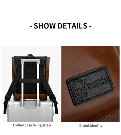 GLD117 Front Flap Leather Waterproof Multi-Pocket Travel Bag Backpack