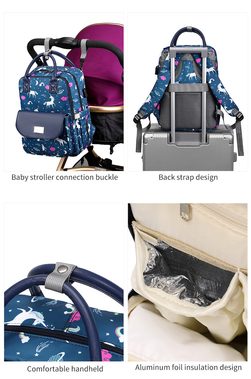 141 Mummy Maternity Diaper Elegant Waterproof Multifunctional large capacity backpack bag with USB Charging output - Pink