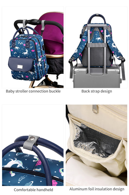 141 Mummy Maternity Diaper Elegant Waterproof Multifunctional large capacity backpack bag with USB Charging output - Turquoise
