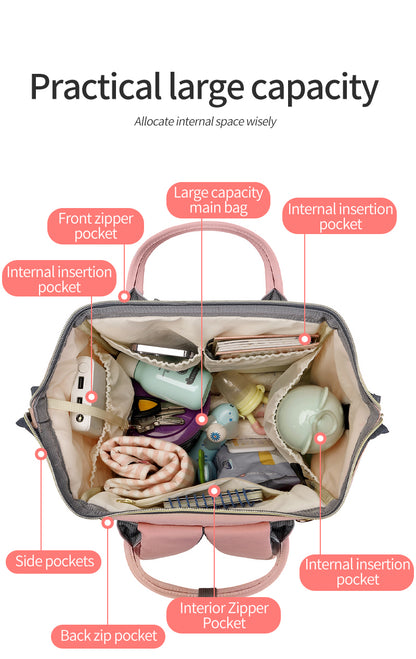 134 Mummy Maternity Diaper Elegant Waterproof Multifunctional large capacity backpack bag with USB Charging output - Blue/Pink