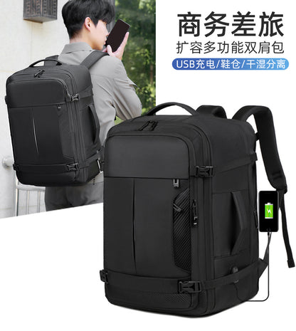 2406 Multi-Purpose Casual Laptop Compartment Waterproof Expandable Backpack- Black