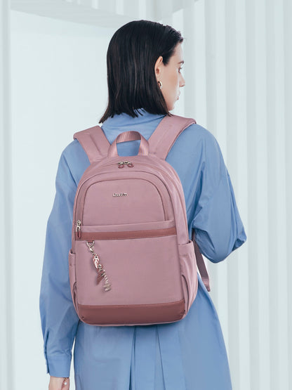 CB00648 Women Laptop Backpack Casual Business Travel Multi-Compartment Easy Carry Trend Bag (15.6'') Pink