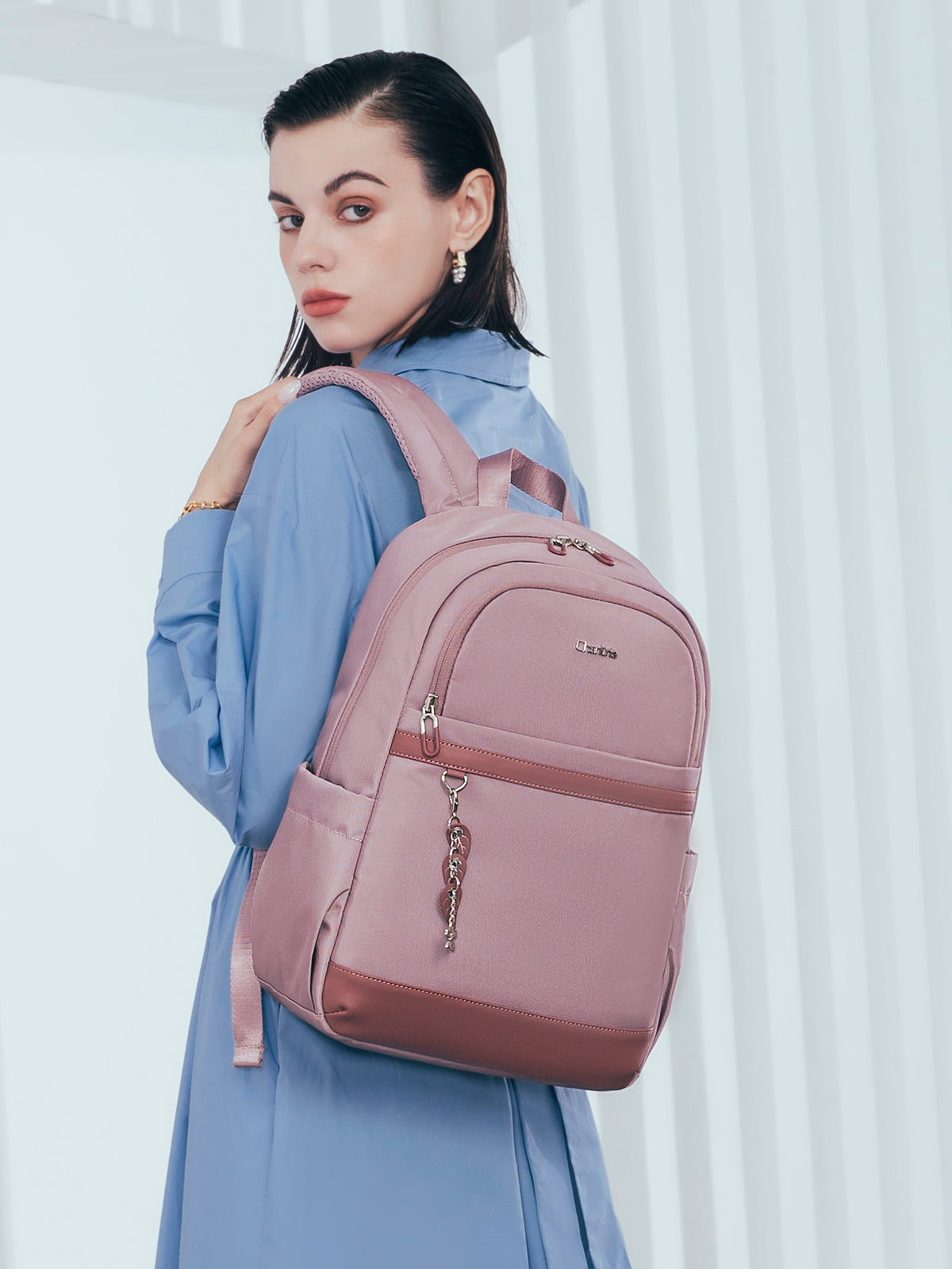 CB00648 Women Laptop Backpack Casual Business Travel Multi-Compartment Easy Carry Trend Bag (15.6'') Pink