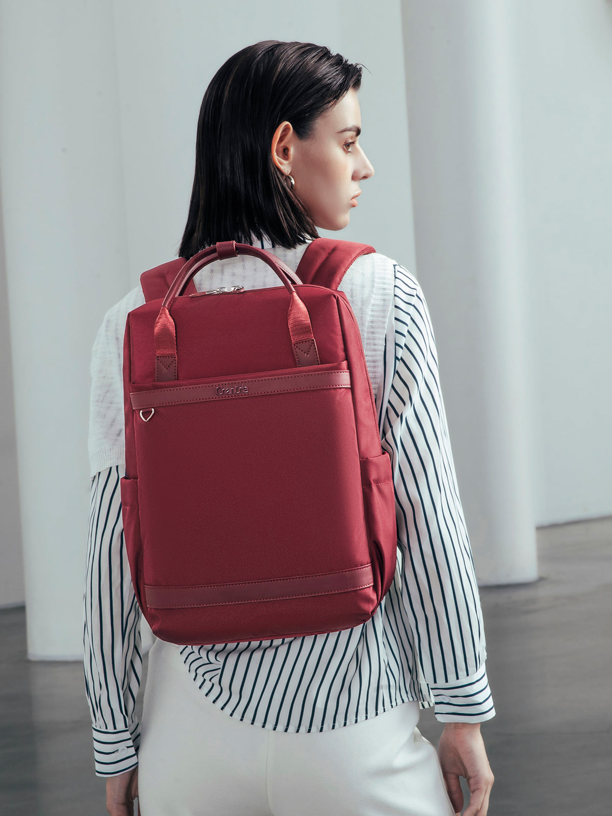 CB00639 Women Laptop Backpack Casual Business Travel Multi-Compartment Easy Carry Trend Bag (15.6'') Red