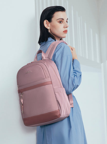 CB00648 Women Laptop Backpack Casual Business Travel Multi-Compartment Easy Carry Trend Bag (15.6'') Pink