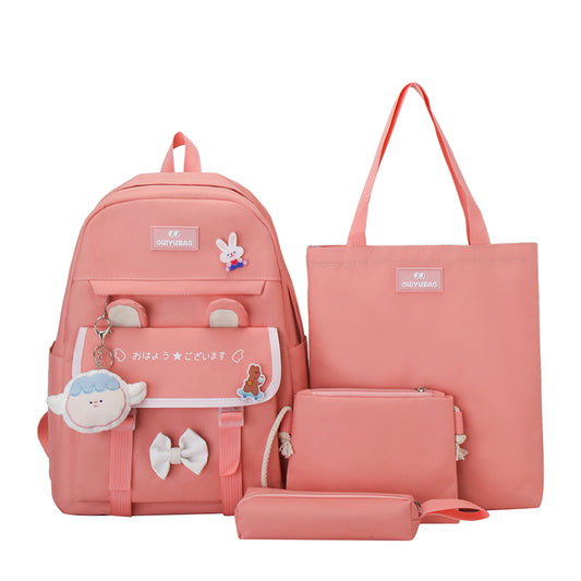 SG5028 4 PCs Multi-sets Female School Student Waterproof Fashion Student Travel Backpack Bag - Pink