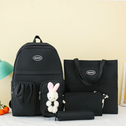 SG5012 4 PCs Multi-sets Female School Student Waterproof Fashion Student Travel Backpack Bag - Black