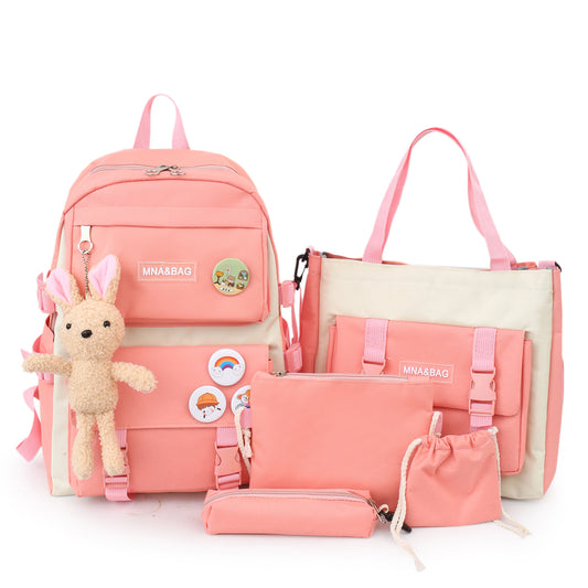 BS-402  4 PCs Multi-sets Female School Student Waterproof Fashion Student Travel Backpack Bag - Pink