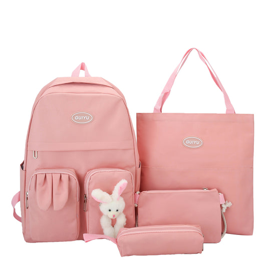 SG5012 4 PCs Multi-sets Female School Student Waterproof Fashion Student Travel Backpack Bag - Pink