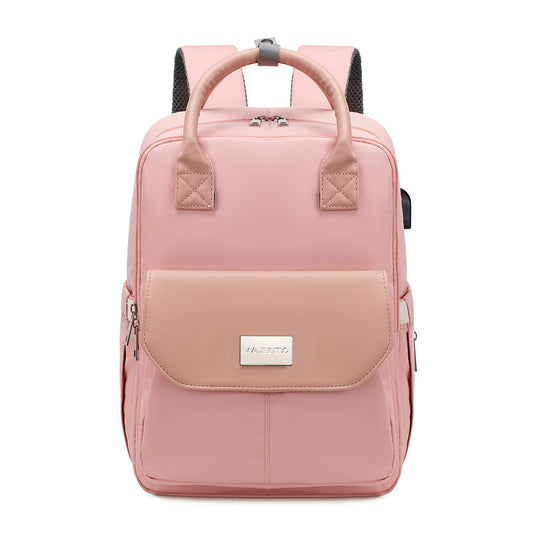 141 Mummy Maternity Diaper Elegant Waterproof Multifunctional large capacity backpack bag with USB Charging output - Pink