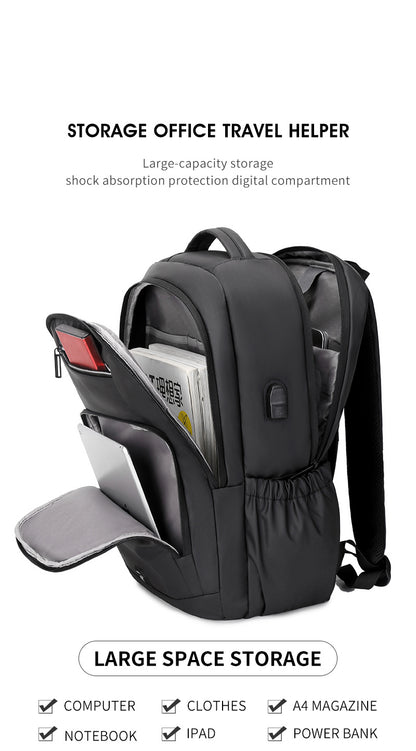 Rl-2202 Unisex Anti-theft Waterproof Business 15.6-inch Laptop Backpack Bag - Black