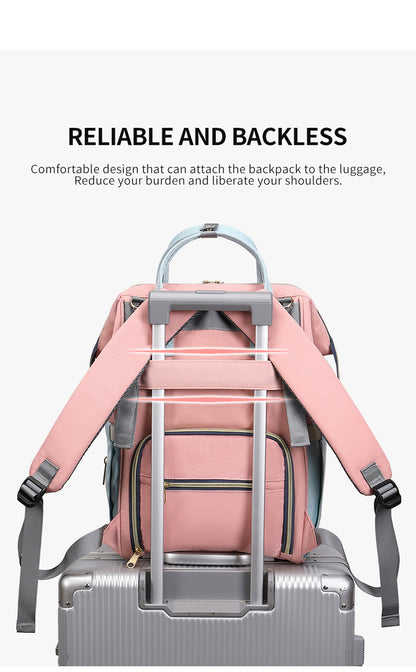 139 Mummy Maternity Diaper Waterproof Multifunctional large capacity backpack bag with USB Charging output - Pink/Grey