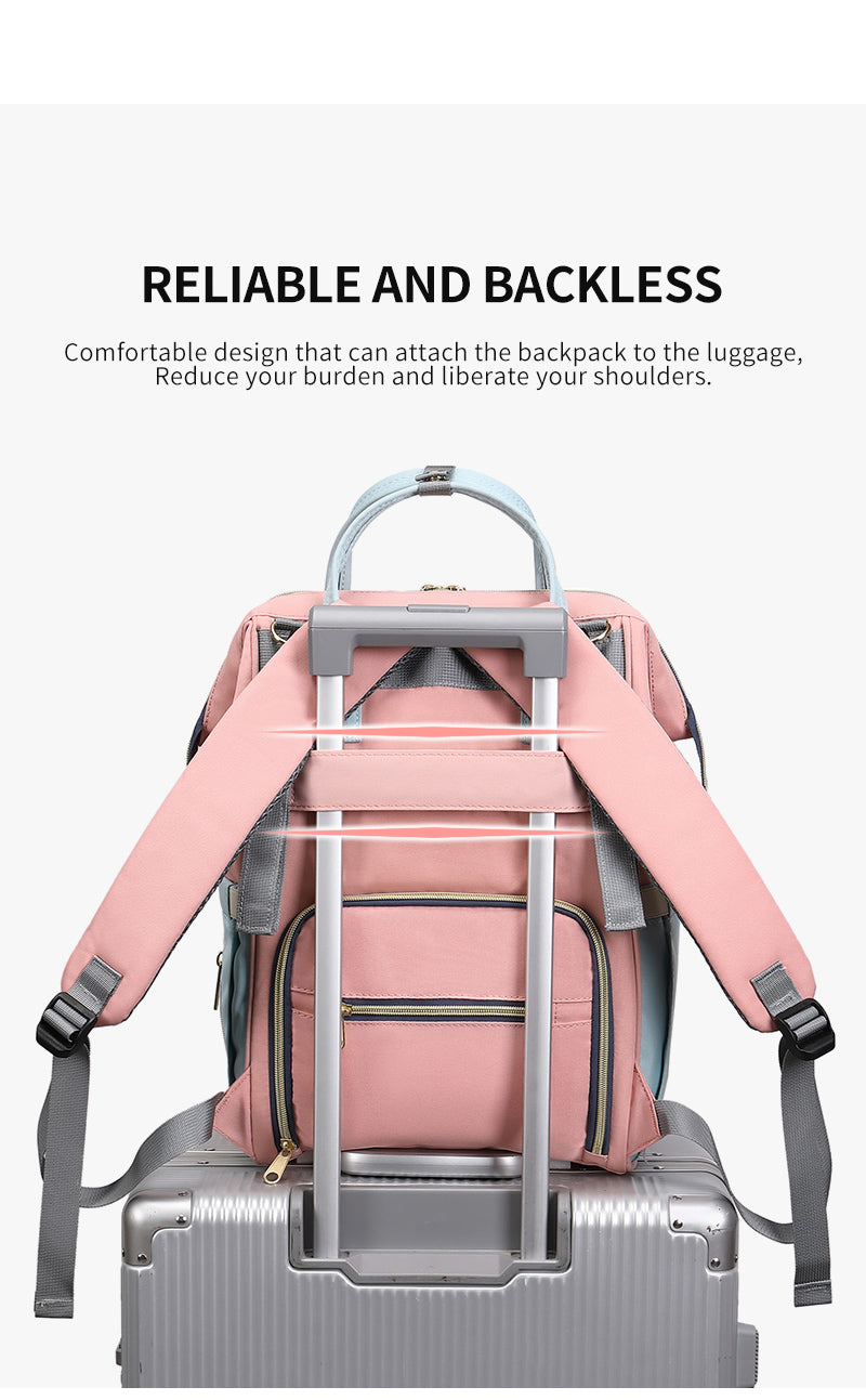 139 Mummy Maternity Diaper Waterproof Multifunctional large capacity backpack bag with USB Charging output - Pink