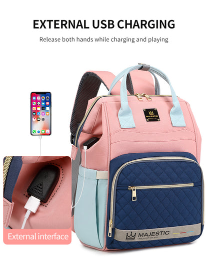 139 Mummy Maternity Diaper Waterproof Multifunctional large capacity backpack bag with USB Charging output - Sky Blue/Pink