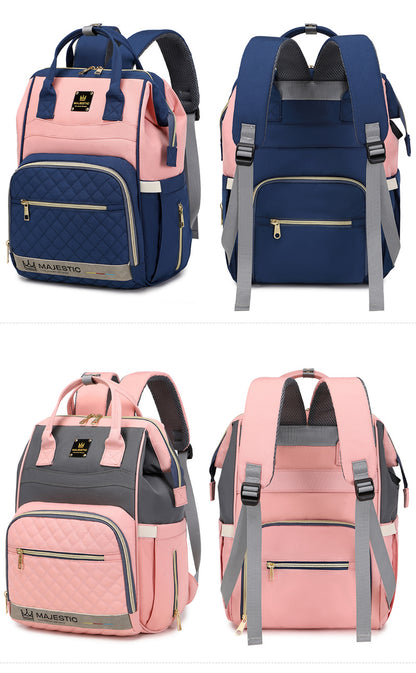 139 Mummy Maternity Diaper Waterproof Multifunctional large capacity backpack bag with USB Charging output - Pink/Grey