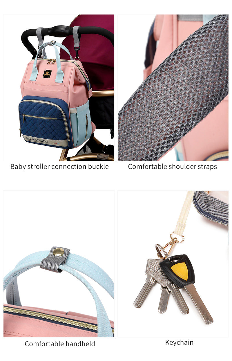 139 Mummy Maternity Diaper Waterproof Multifunctional large capacity backpack bag with USB Charging output - Blue/Pink