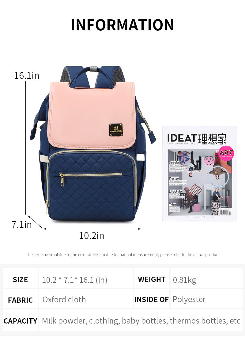 135 Mummy Maternity Diaper Elegant Waterproof Multifunctional large capacity backpack bag - Pink/Grey