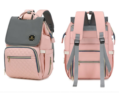 135 Mummy Maternity Diaper Elegant Waterproof Multifunctional large capacity backpack bag - Pink/Grey