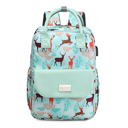 141 Mummy Maternity Diaper Elegant Waterproof Multifunctional large capacity backpack bag with USB Charging output - Turquoise
